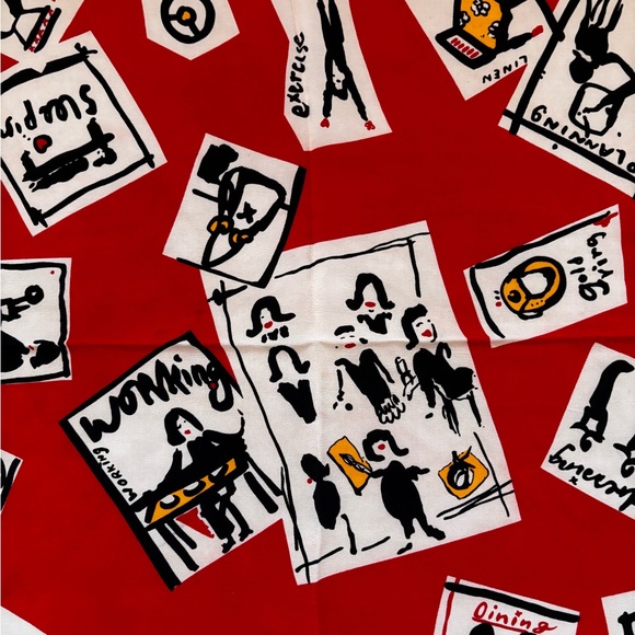 ✨PALOMA PICASSO Vintage “A Day in the Life”Silk Square Scarf Red Cream Black - Picture 6 of 10